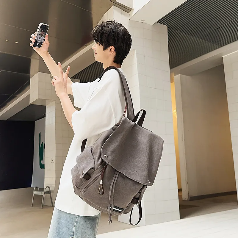 HCXK Canvas Backpack Unisex Black/Ecru/Khaki-14