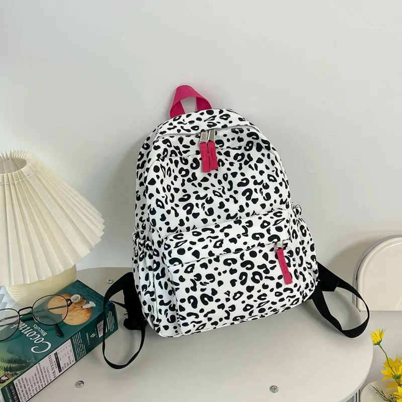 HCXK Composite Cloth Backpack Women's Black Leopard Print/Pink Leopard Print-8
