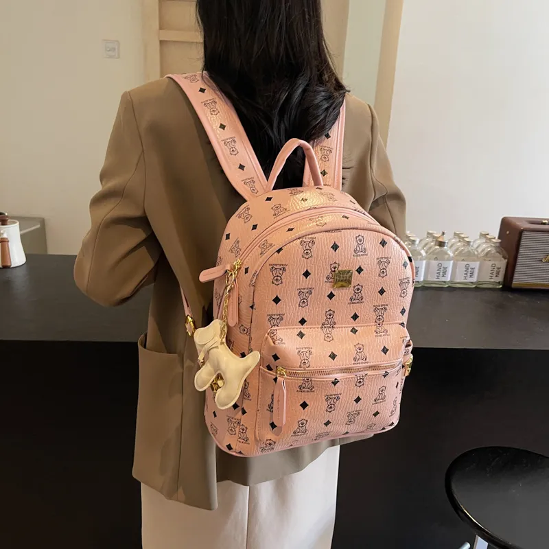 HCXK PU Backpack Women's Black/Ecru/Dark Brown/Pink-20