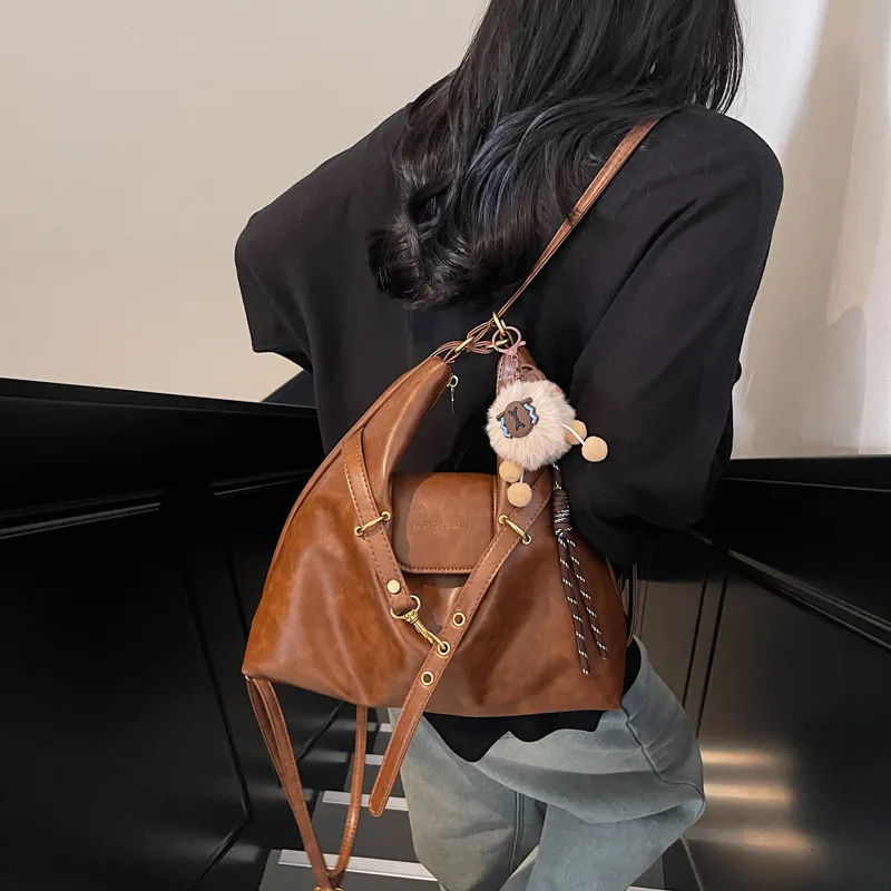 HCXK PU Crossbody One Shoulder Backpack Regular Women's Brown/Coffee/Black/White-1