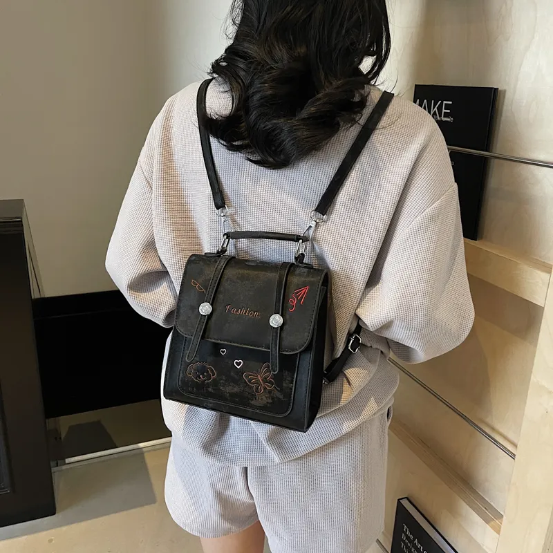 HCXK PU Backpack Women's White/Black/Light Blue/Pink-14