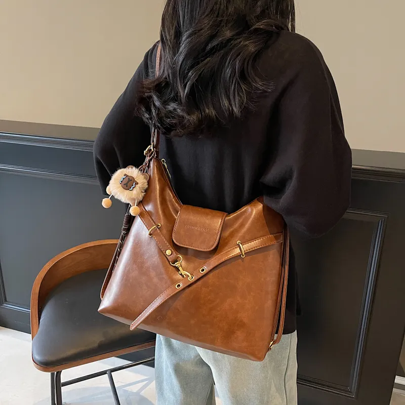 HCXK PU Crossbody One Shoulder Backpack Regular Women's Brown/Coffee/Black/White-5