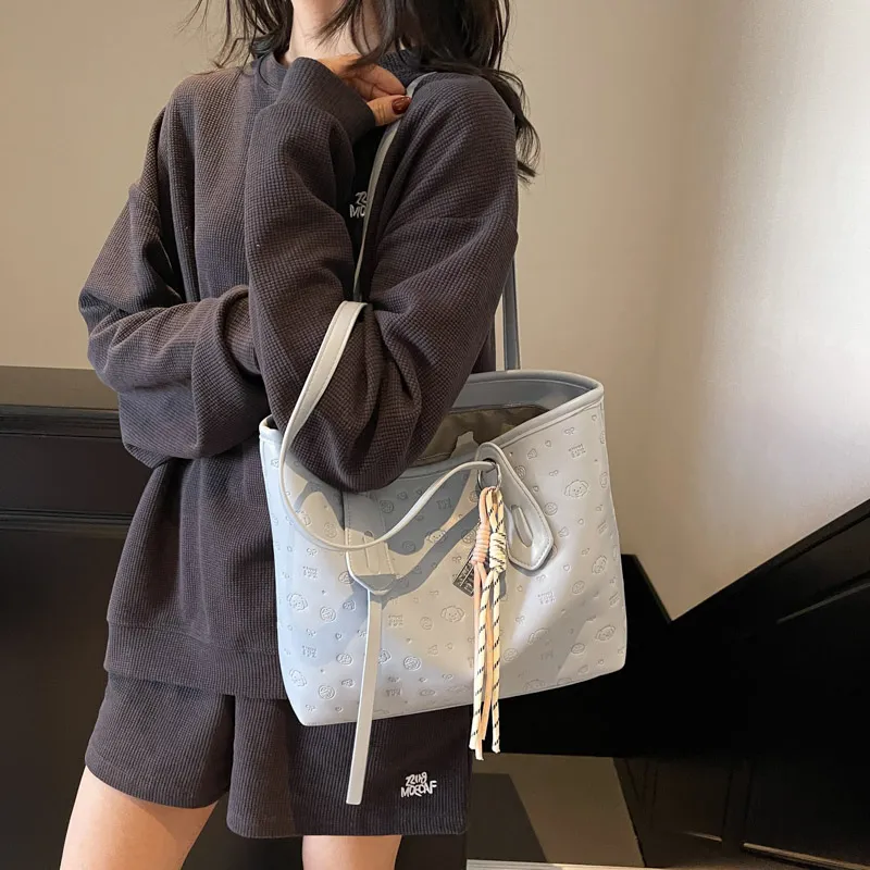 HCXK PU Tote Bag, Shoulder Bag Women's Blue/Pink/Black/White-3