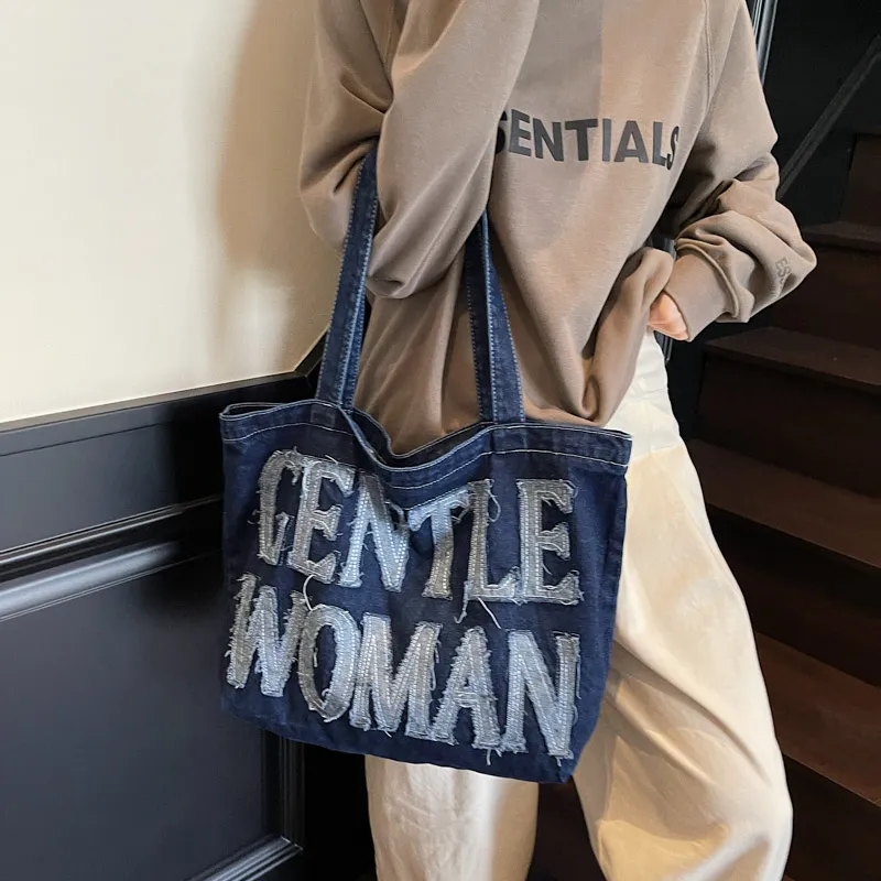 HCXK Denim Shoulder Bag Women's Dark Tea/Light Blue/Dark Blue-14