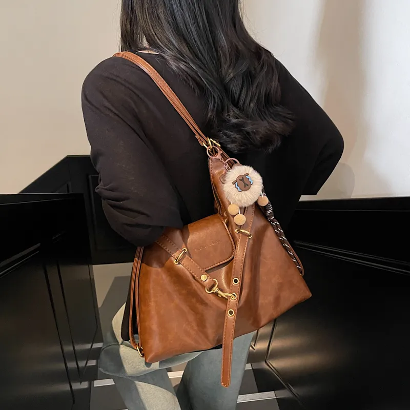 HCXK PU Crossbody One Shoulder Backpack Regular Women's Brown/Coffee/Black/White-3