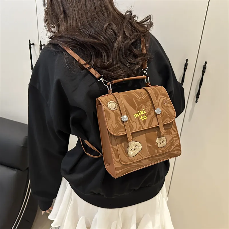 HCXK PU Trendy Casual Handbag, Fashion Minimalist Style Shoulder Bag, Backpack Women's White/Black/Brown-13