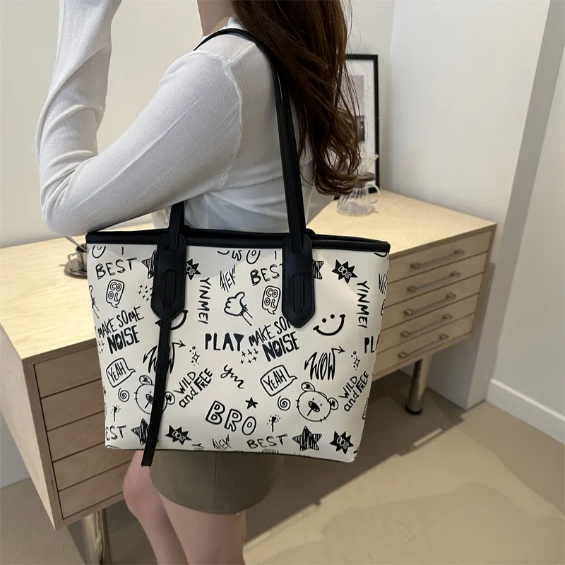 HCXK PU Tote Bag, Shopping Bag, Shoulder Bag Regular Women's Black/Blue/Pink/Brown-5