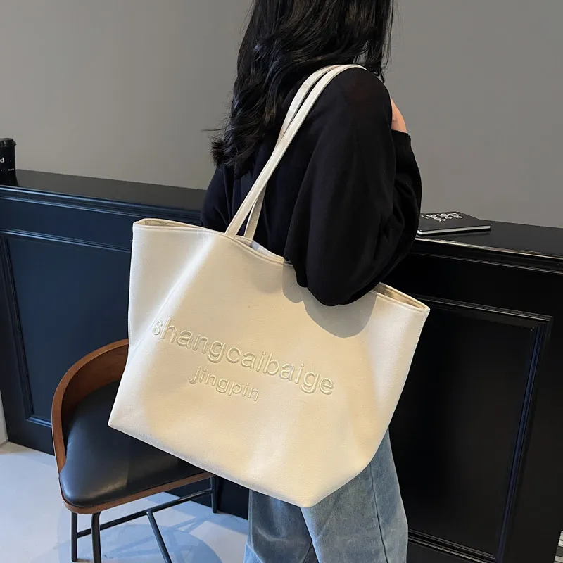 HCXK Canvas Bag Tote Underarm Shoulder Bag Women's Khaki/black/white/gray-11
