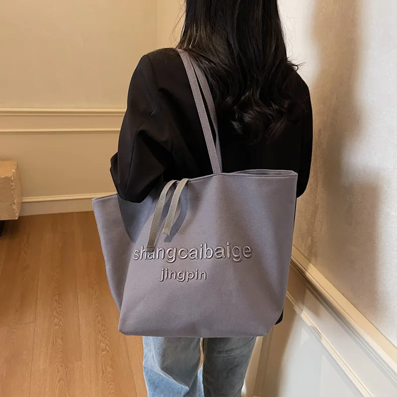 HCXK Canvas Bag Tote Underarm Shoulder Bag Women's Khaki/black/white/gray-18