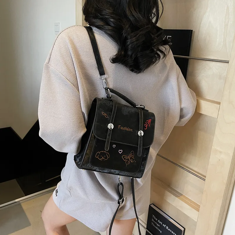 HCXK PU Backpack Women's White/Black/Light Blue/Pink-13