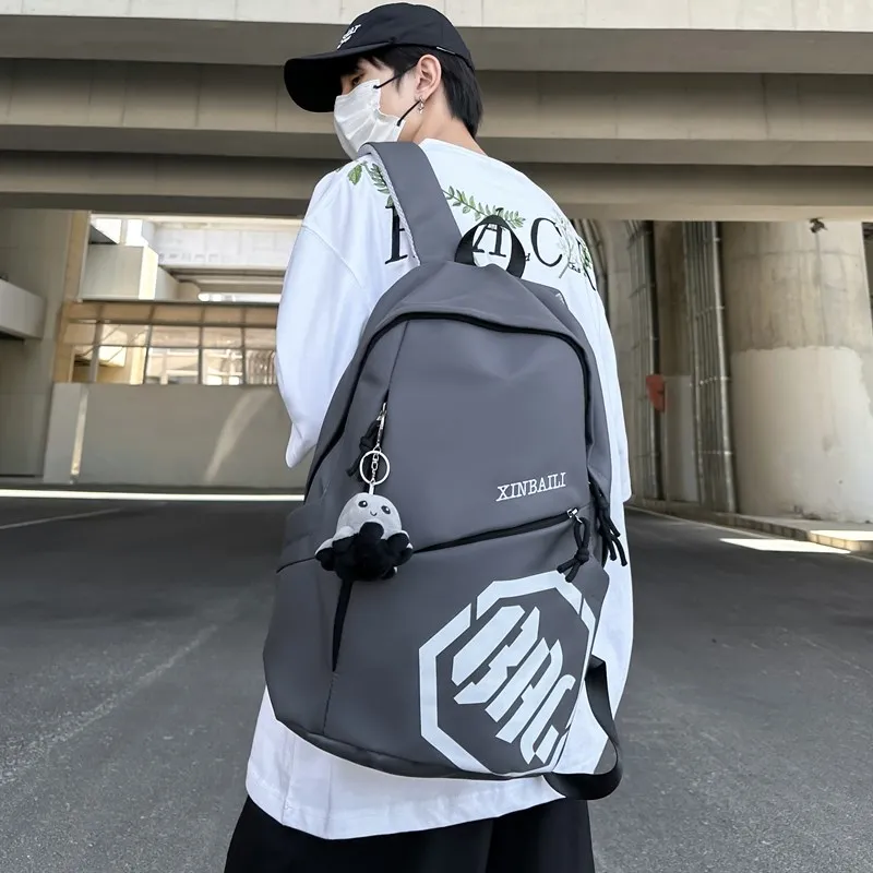 HCXK Composite Cloth Backpack Unisex Gray/Black/Red/Khaki/Blue-3