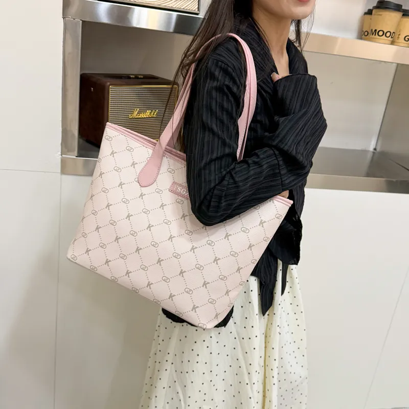 HCXK PU Tote Bag, Shopping Bag, Shoulder Bag Women's Light Purple/Gray/Pink-12