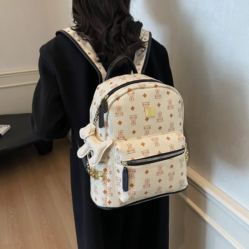 HCXK PU Backpack Women's Black/Ecru/Dark Brown/Pink-10