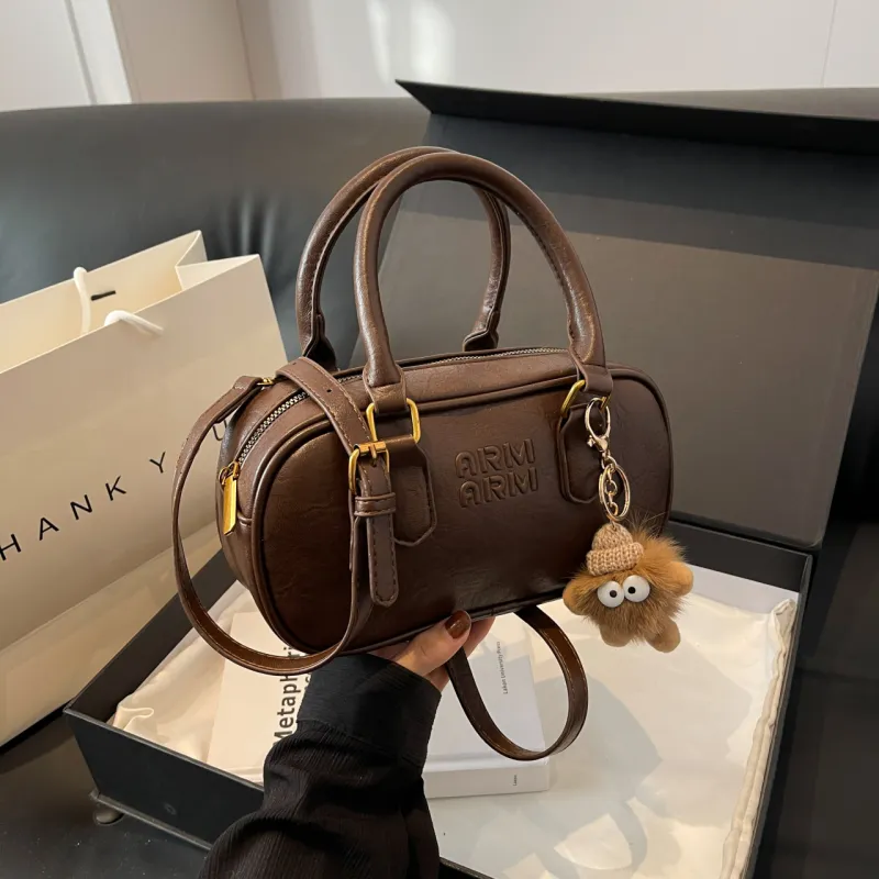 HCXK PU Bowling Ball Crossbody One Shoulder Handbag Unisex Coffee/Brown/Black-8