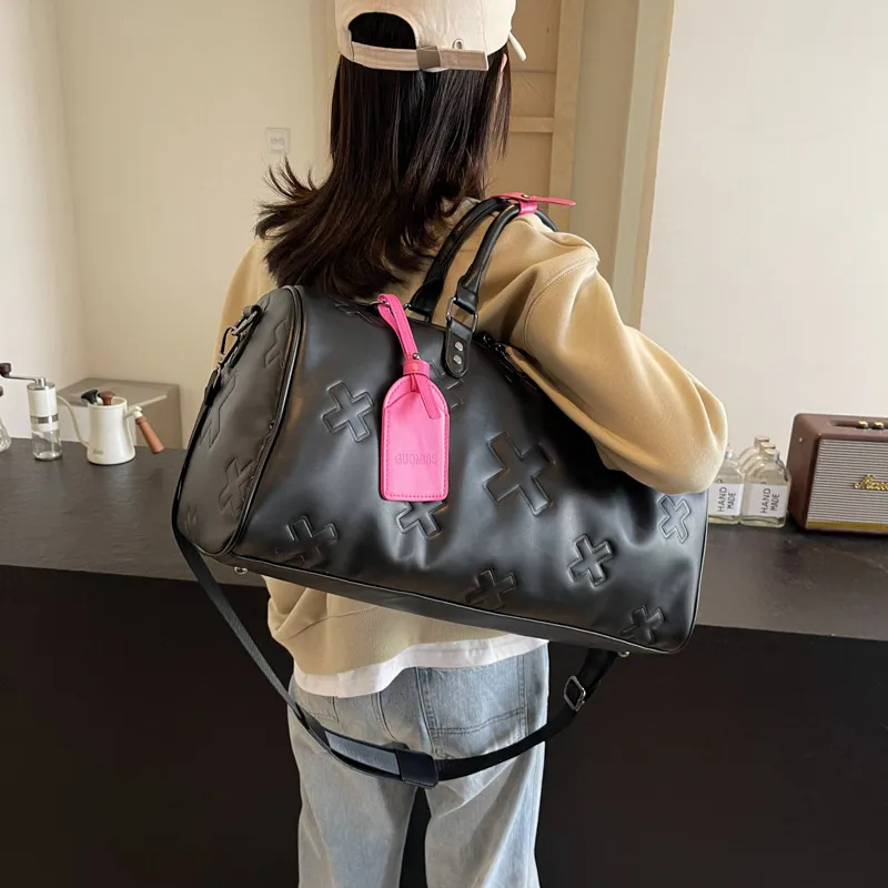 HCXK PU Travel Bag Unisex Black/Gray/Brown-2