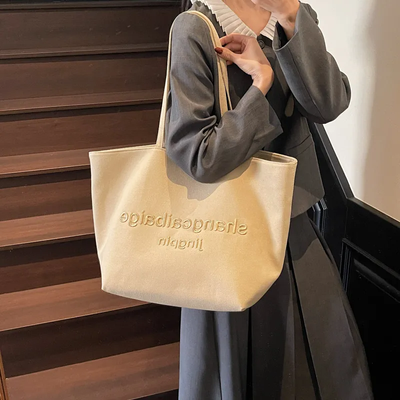 HCXK Canvas Bag Tote Underarm Shoulder Bag Women's Khaki/black/white/gray-2