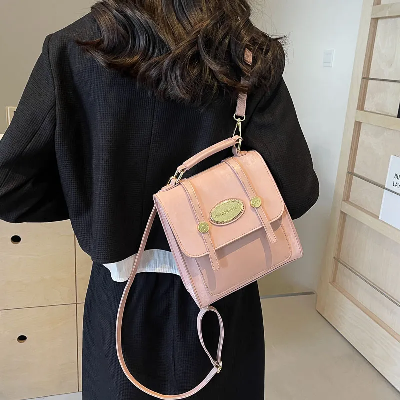 HCXK PU Portable Backpack Regular Women's Ecru/Black/Pink/Khaki-8