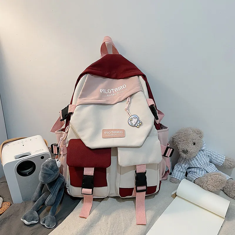 HCXK Canvas Backpack Women's Black/Burgundy/Cyan/Light Blue-7