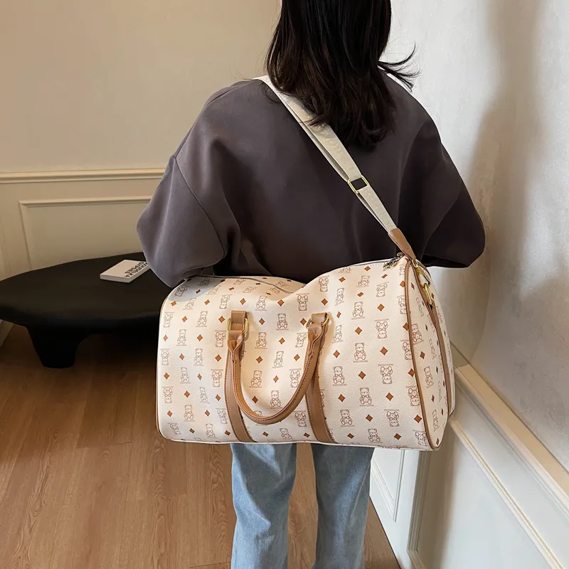 HCXK PU Travel Bag Regular Unisex Pink/Brown/White/White Brown/Black-16