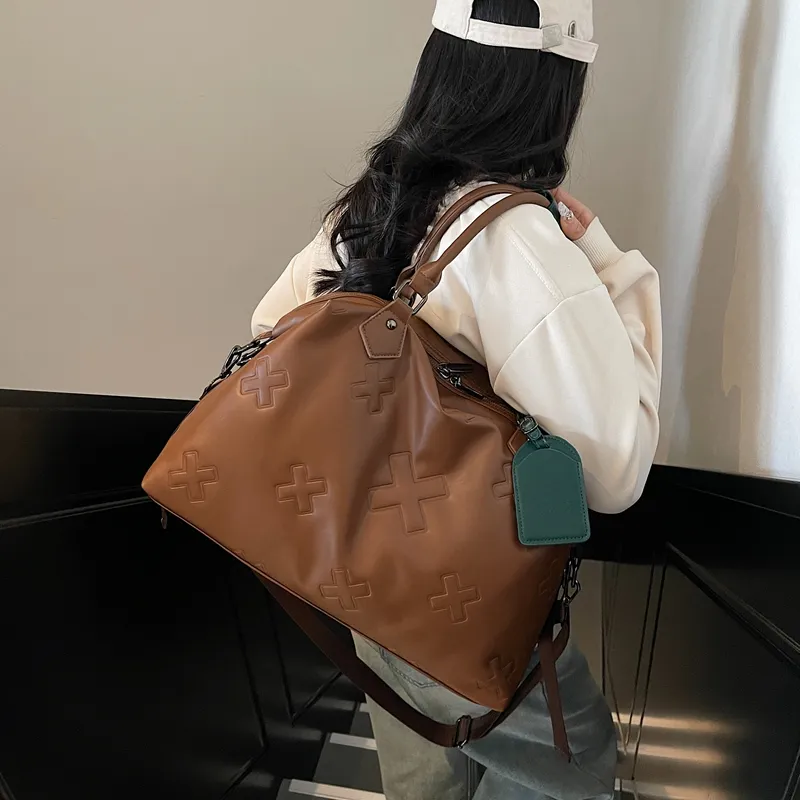 HCXK PU Shoulder Bag, Travel Bag Unisex Black/Gray/Brown-17