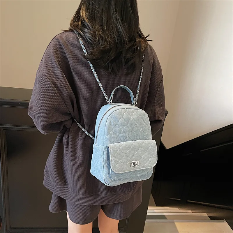 HCXK Denim Backpack Large Size Women's Blue-2