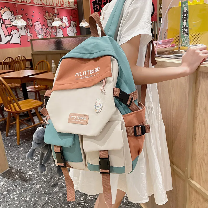 HCXK Canvas Backpack Women's Black/Burgundy/Cyan/Light Blue-12