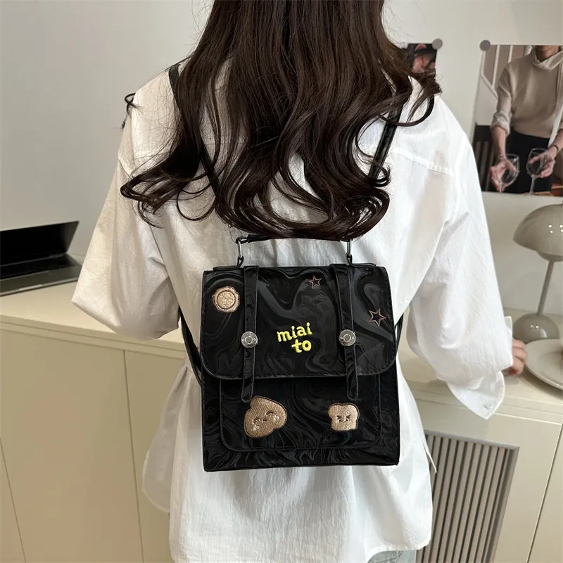 HCXK PU Trendy Casual Handbag, Fashion Minimalist Style Shoulder Bag, Backpack Women's White/Black/Brown-6
