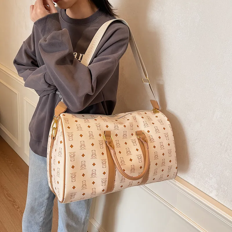 HCXK PU Travel Bag Regular Unisex Pink/Brown/White/White Brown/Black-20