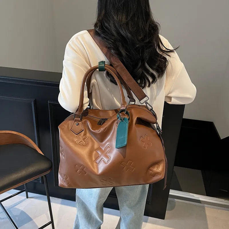 HCXK PU Shoulder Bag, Travel Bag Unisex Black/Gray/Brown-13