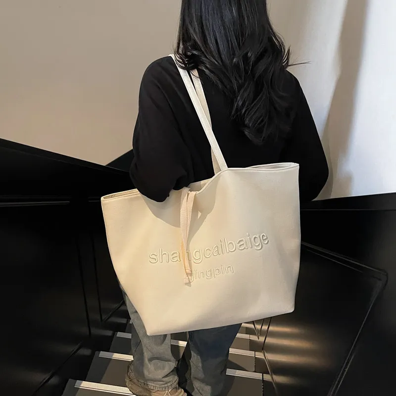 HCXK Canvas Bag Tote Underarm Shoulder Bag Women's Khaki/black/white/gray-13