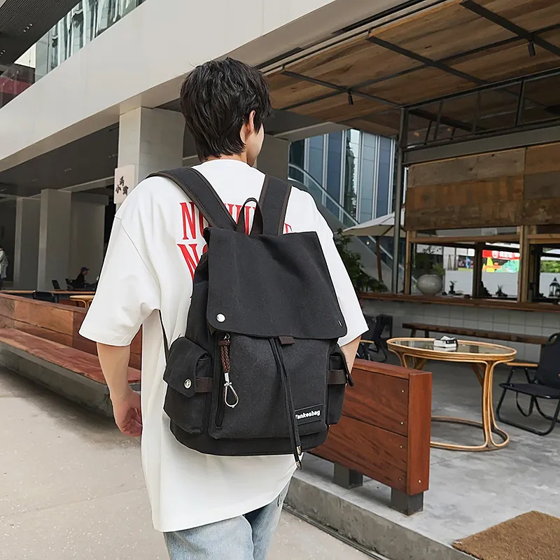 HCXK Canvas Backpack Unisex Black/Ecru/Khaki-8