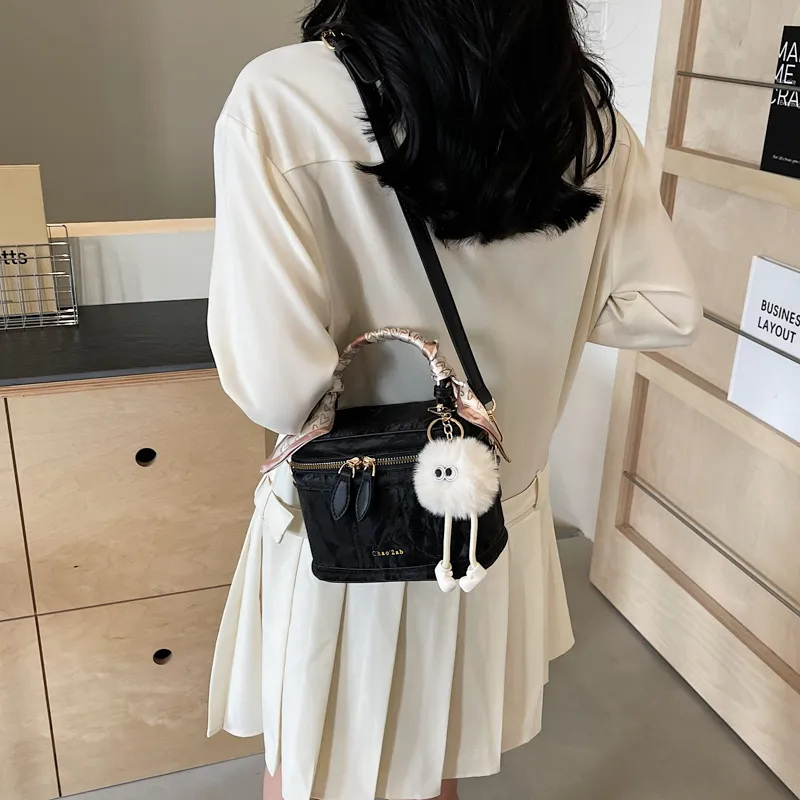HCXK PU Vintage Shoulder Bag Crossbody Bag Portable Bucket Bag Regular Women's Ecru/Silver/Black/Pink-11