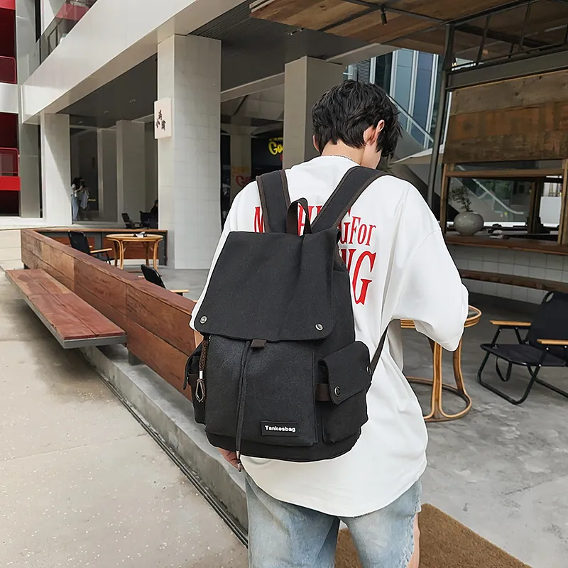 HCXK Canvas Backpack Unisex Black/Ecru/Khaki-11