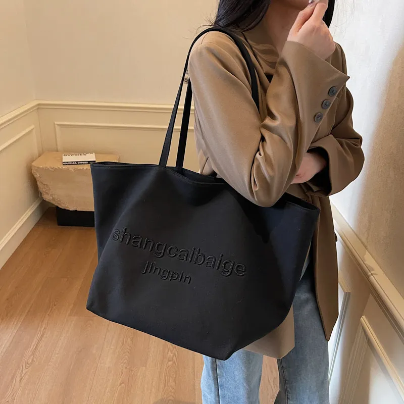 HCXK Canvas Bag Tote Underarm Shoulder Bag Women's Khaki/black/white/gray-8