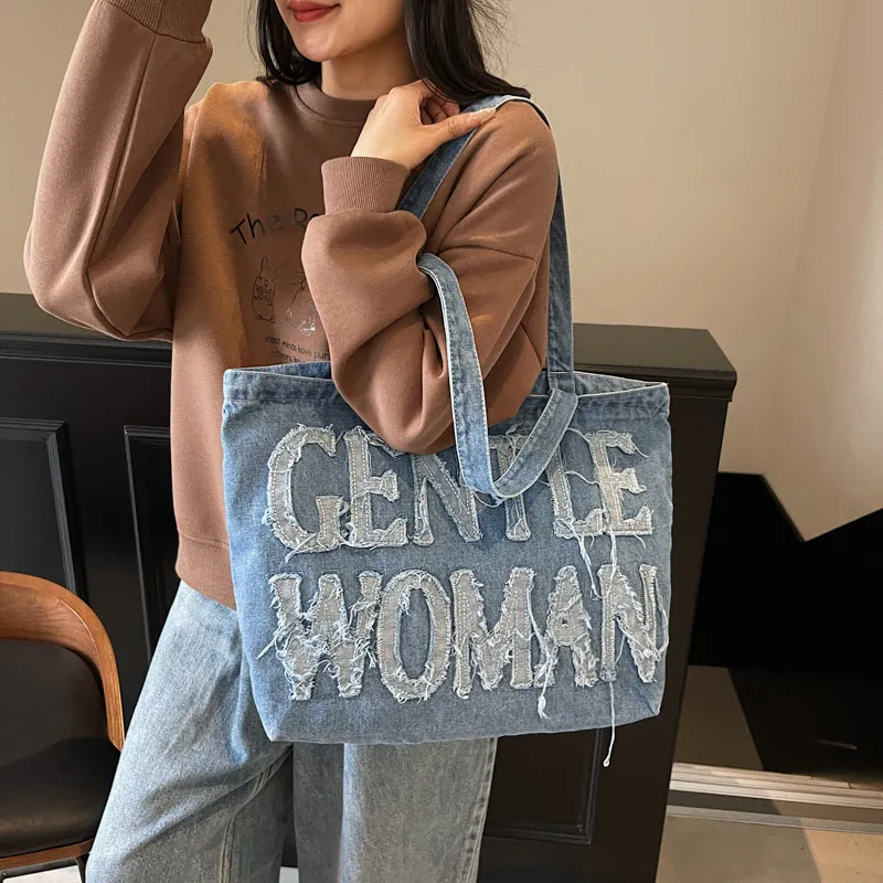 HCXK Denim Shoulder Bag Women's Dark Tea/Light Blue/Dark Blue-2