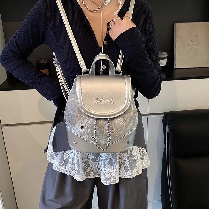HCXK PU Backpack Regular Women's Silver/Blue/Pink/Brown-3