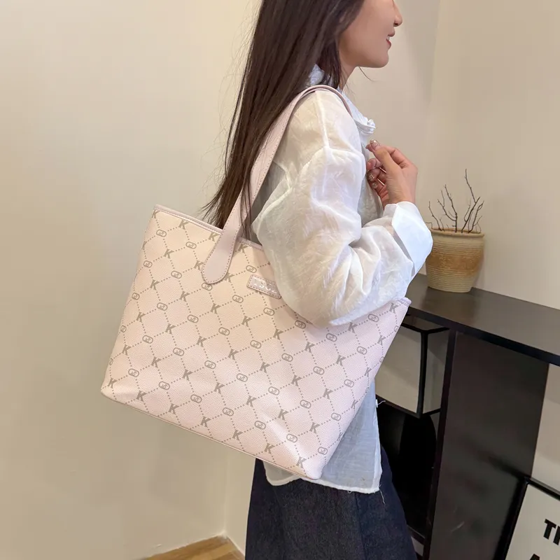HCXK PU Tote Bag, Shopping Bag, Shoulder Bag Women's Light Purple/Gray/Pink-3