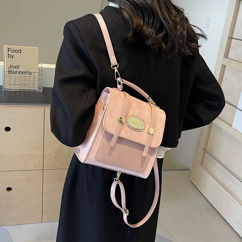 HCXK PU Portable Backpack Regular Women's Ecru/Black/Pink/Khaki-7