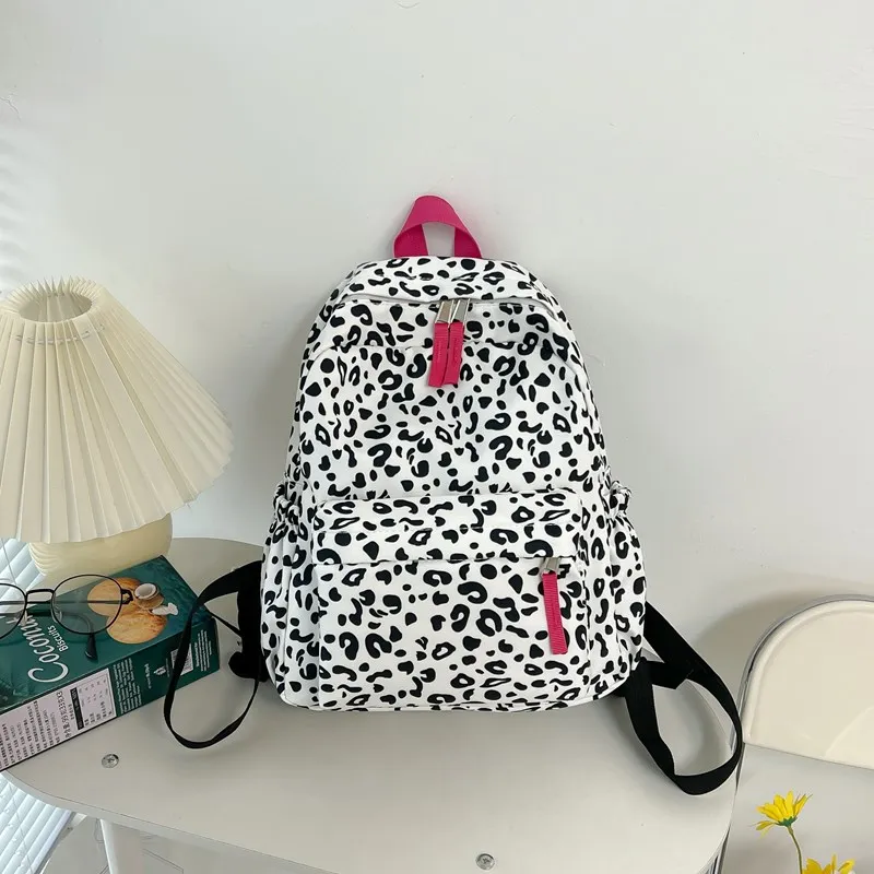 HCXK Composite Cloth Backpack Women's Black Leopard Print/Pink Leopard Print-6