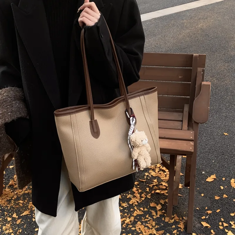 HCXK PU Tote Bag Shoulder Bag Women's Black/Beige/Khaki/Brown/Coffee-2