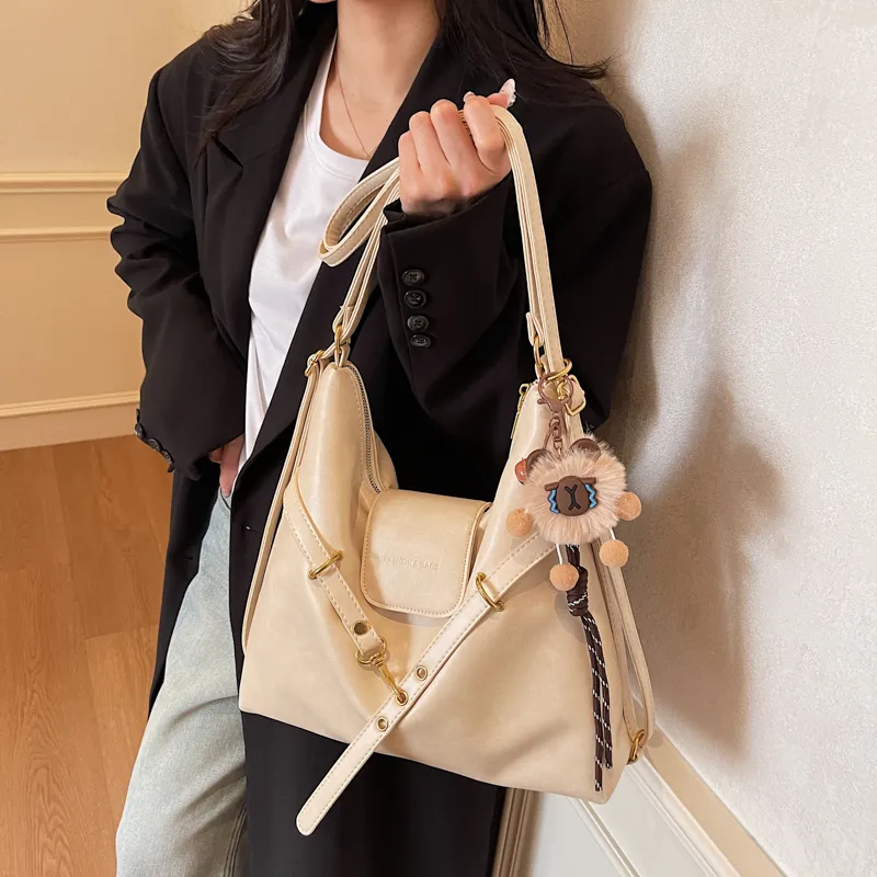 HCXK PU Crossbody One Shoulder Backpack Regular Women's Brown/Coffee/Black/White-19