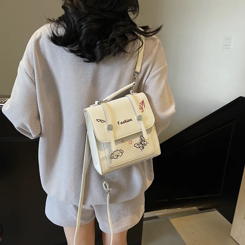 HCXK PU Backpack Women's White/Black/Light Blue/Pink-10