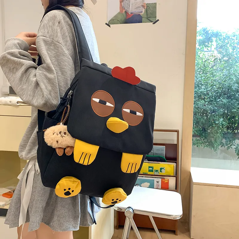HCXK Nylon Cute Raccoon Backpack Unisex Black/Gray/Khaki-18