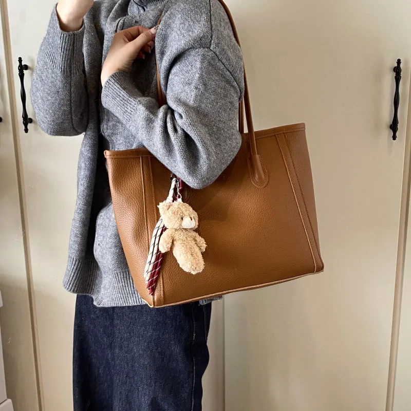 HCXK PU Tote Bag Shoulder Bag Women's Black/Beige/Khaki/Brown/Coffee-20