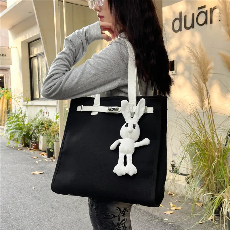 HCXK Canvas Tote Canvas Bag Class Commute Bag Single Shoulder Bag Regular Women's Multicolor-3