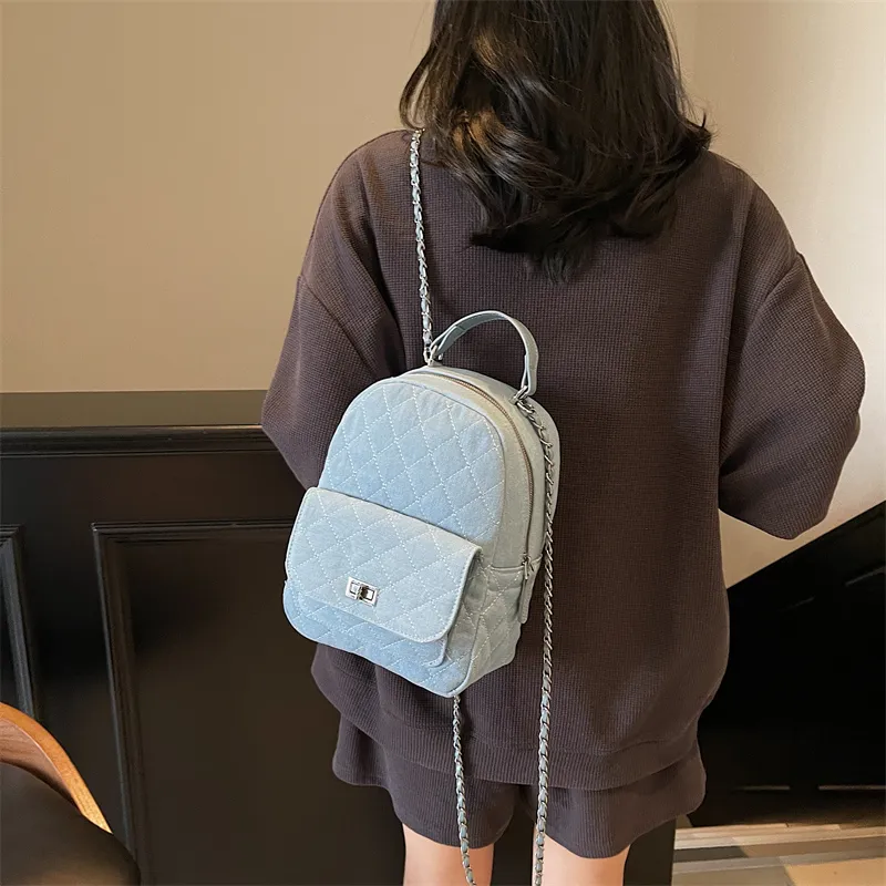 HCXK Denim Backpack Large Size Women's Blue-1