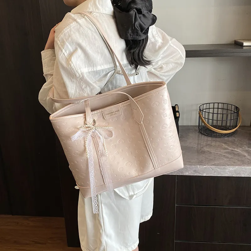 HCXK PU Tote Bag Shopping Bag Shoulder Bags Women's White/Black/Pink-12
