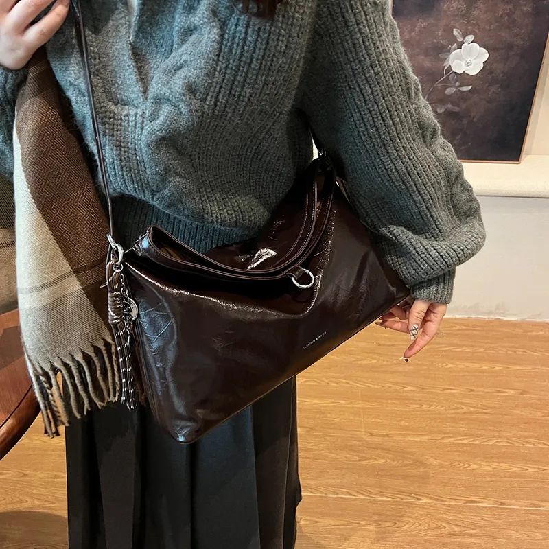 HCXK PU Minimalist Style Versatile Shoulder Bag Unisex Black/Coffee/Brown-4