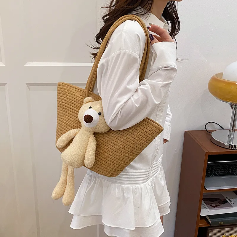 HCXK Woven Shoulder Bag Women's Ecru/Light Brown-8