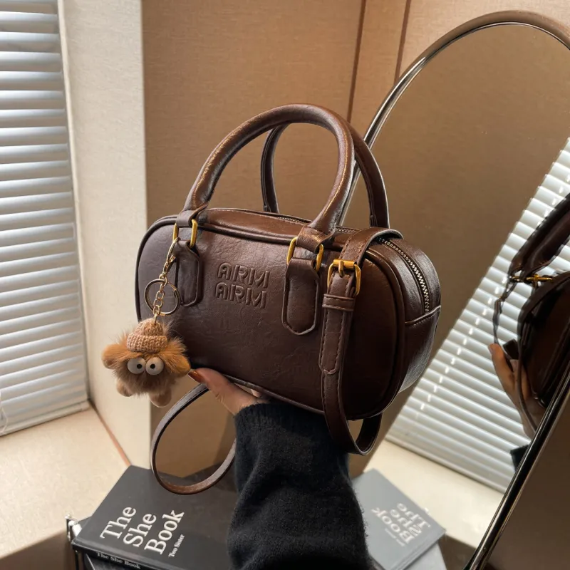 HCXK PU Bowling Ball Crossbody One Shoulder Handbag Unisex Coffee/Brown/Black-2